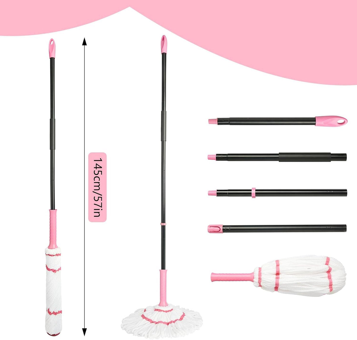 SPINNING MOP WITH SQUEEZER 145 CM MICROFIBER PINK Brand Flo