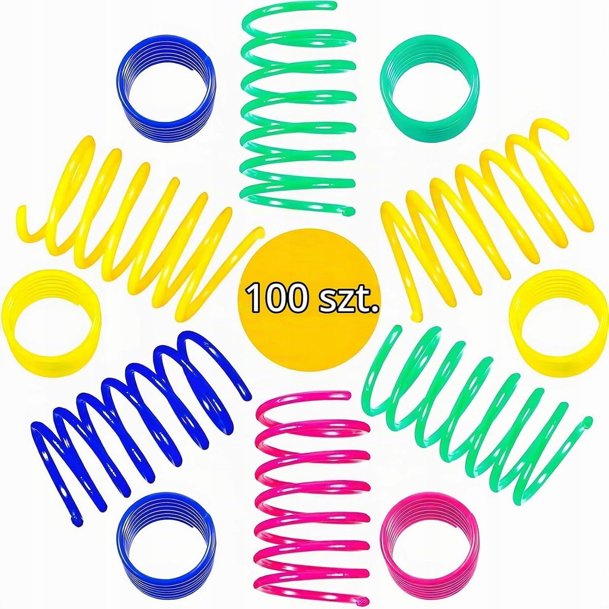 SPIRAL RINGS FOR CATS 100 PCS TOY COLORFUL SPRING 4,5 CM Manufacturer code PIERŚCIONKI SPIRALNE DLA KOTÓW 100 SZT ZABAWK