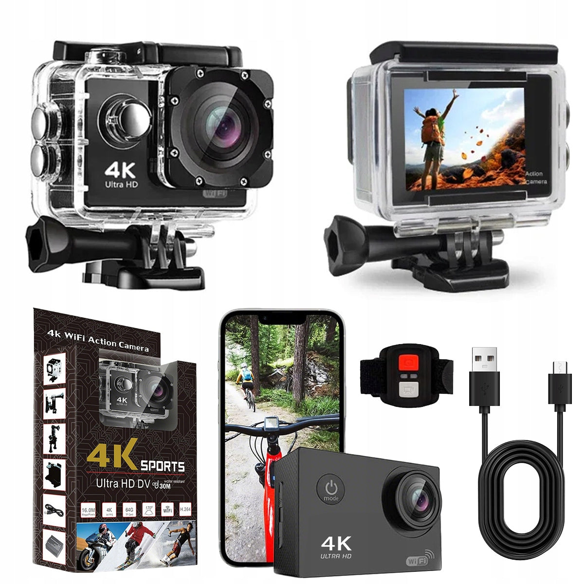 SPORT CAMERA waterproof FULL HD TYPE 1080P 2" black + akcesoria