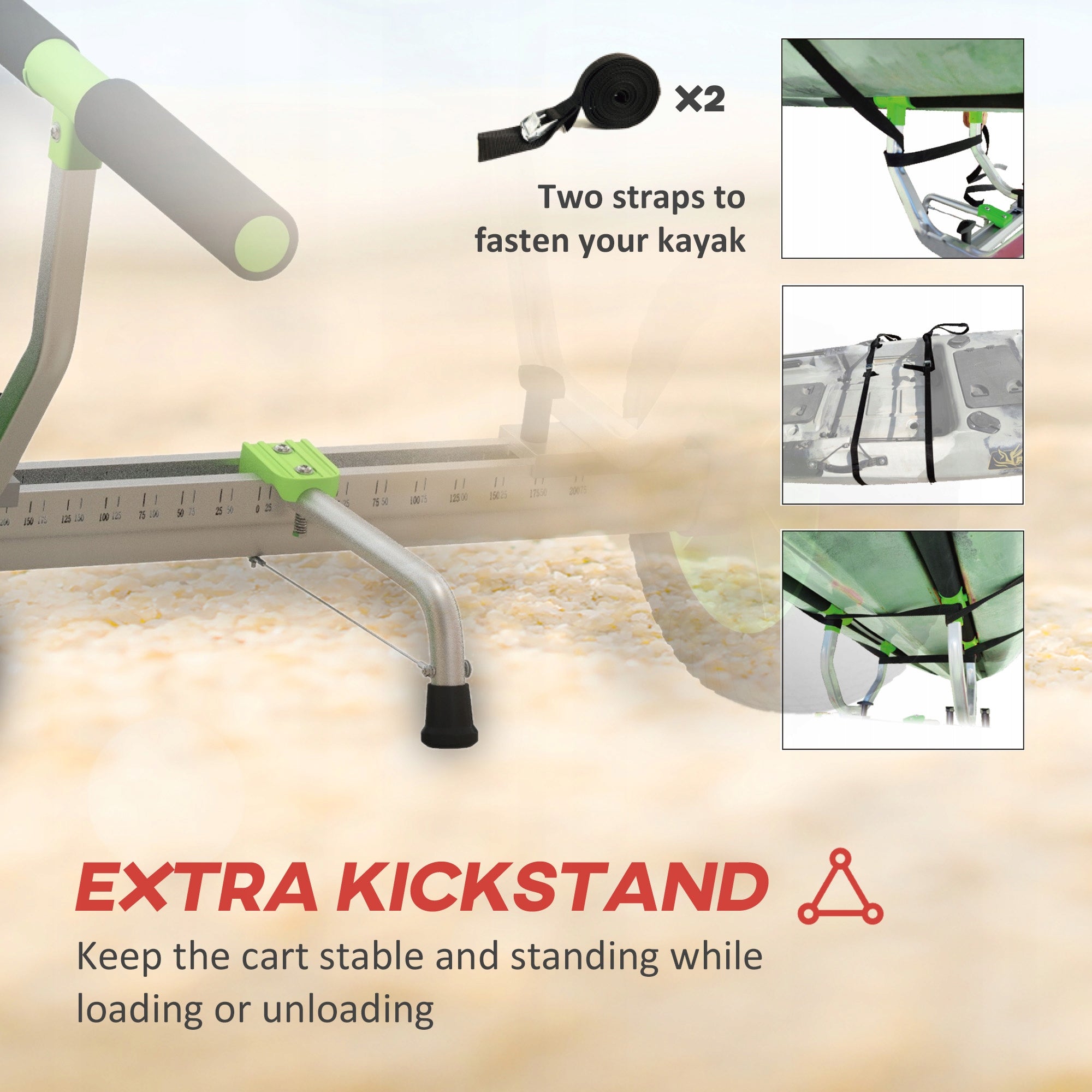 SPORTNOW Kayak trolley, adjustable, with canoe belt, durable, green Material polyethylene