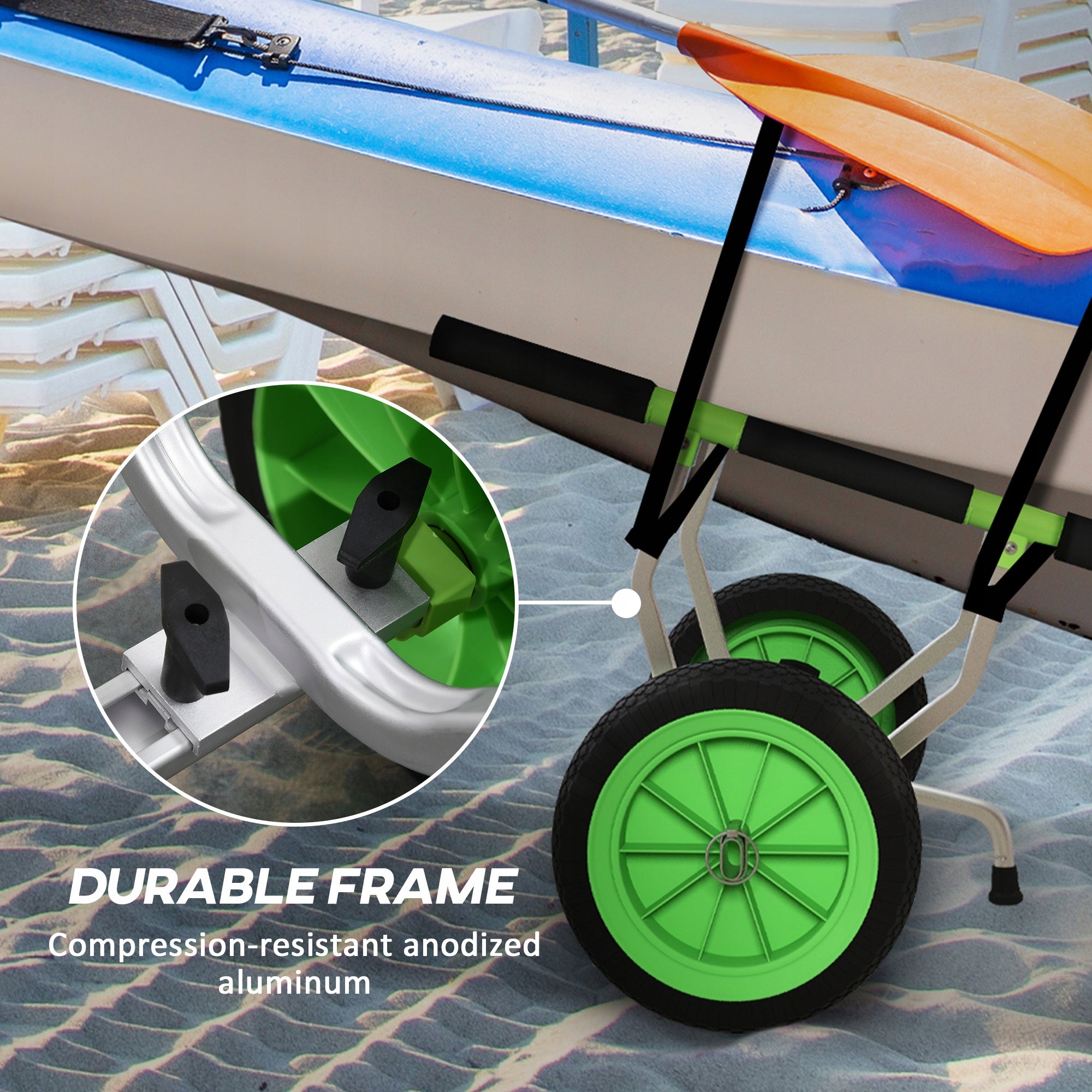 SPORTNOW Kayak trolley, adjustable, with canoe belt, durable, green Model SPORTNOW