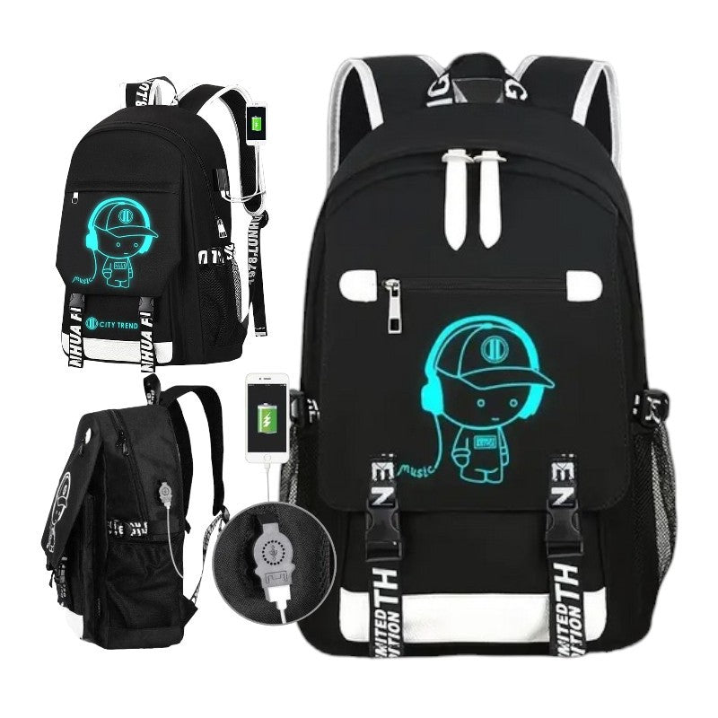 SPORTS BACKPACK - SCHOOL - GRAPHICS GLOWING AT NIGHT - USB - 44 CM