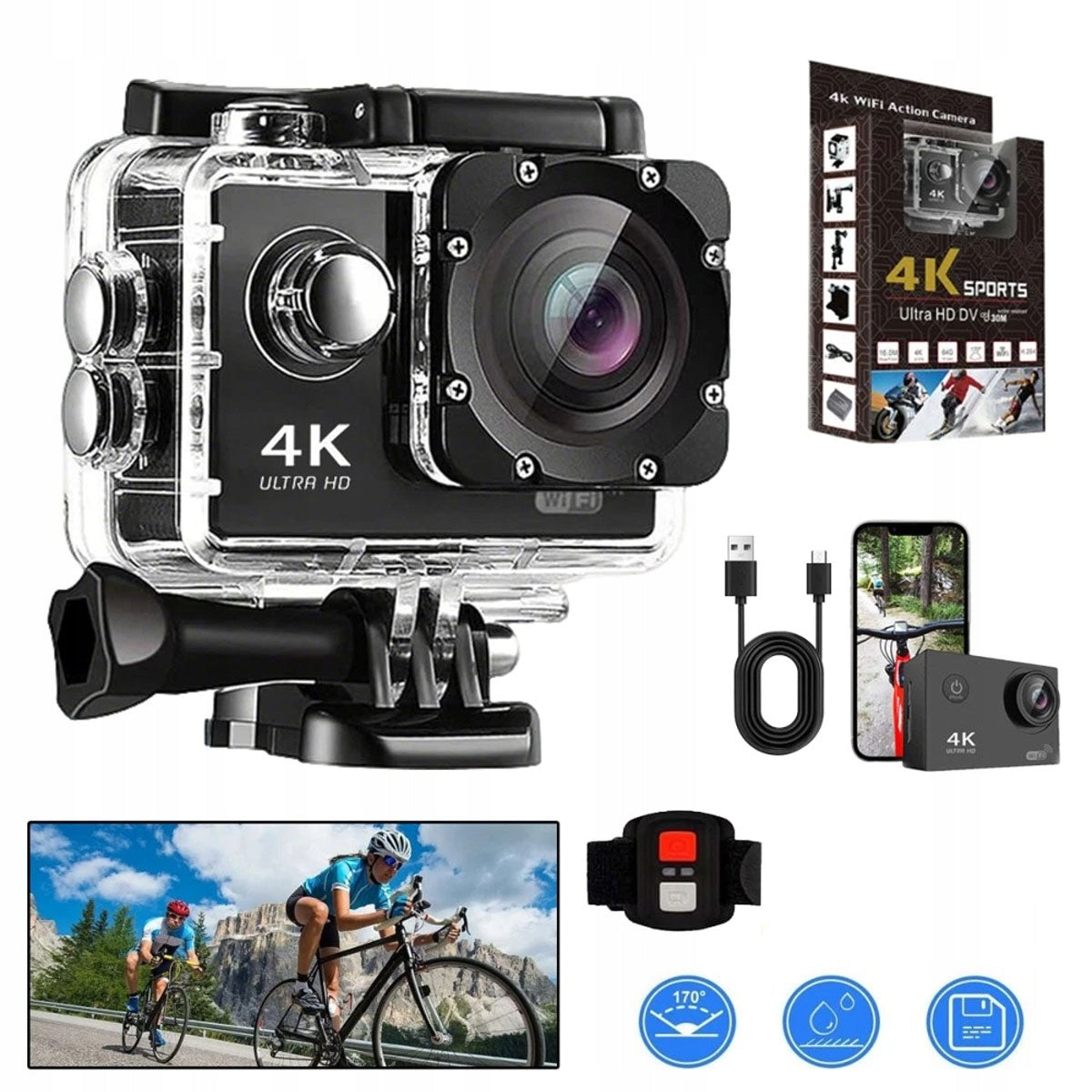 SPORTS CAMERA 4K 20MP WIFI WATERPROOF 30M IP68