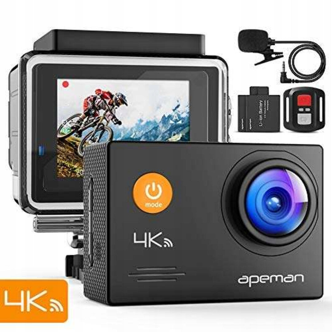 SPORTS CAMERA 4K UHD WIFI WATER RESISTANT MICROPHONE 16MP 40M APEMAN A79