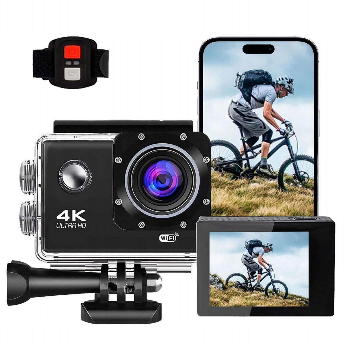 SPORTS CAMERA 4K WIFI USB MICROPHONE WATERPROOF AKCESORIA SET.