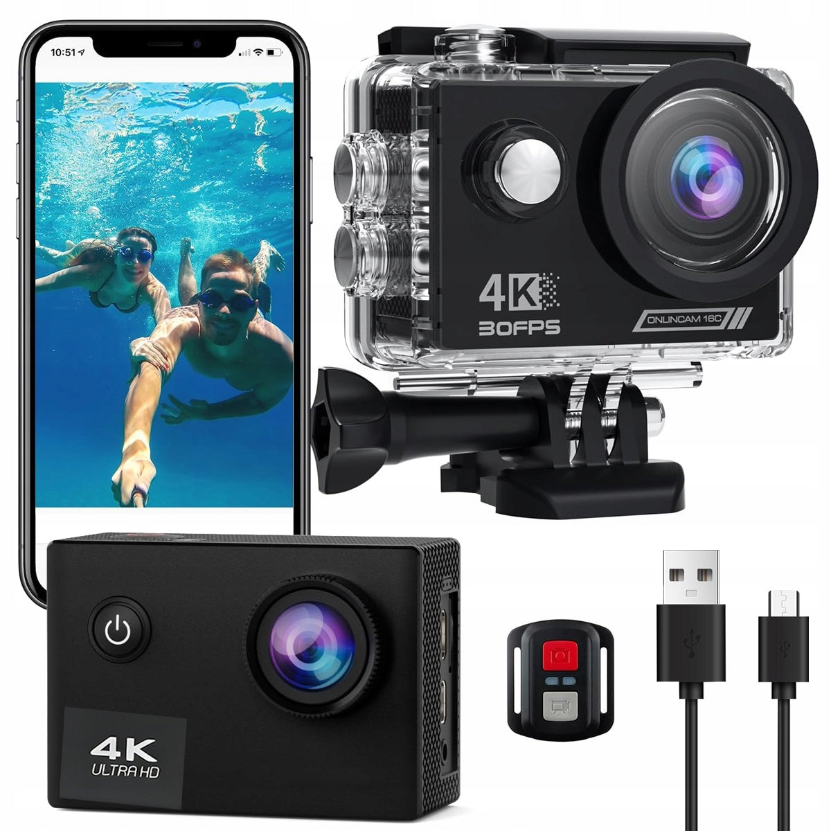 SPORTS CAMERA WATERPROOF FULL HD 1080P CAMERA + HANDLE SET