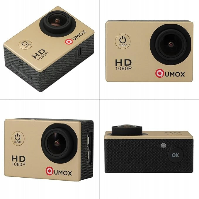 SPORTS CAMERA WATERPROOF up to 30 meters QUMOX SJ4000 GOLD HANDLE SET Batteries included no