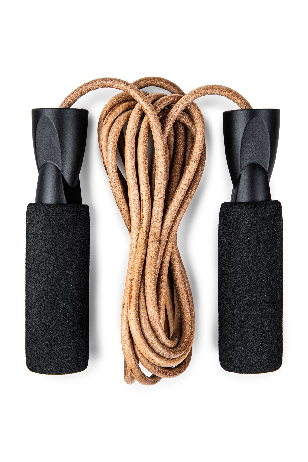 SPORTS JUMP ROPE, LEATHER, ADJUSTABLE COMFORT RING Color black