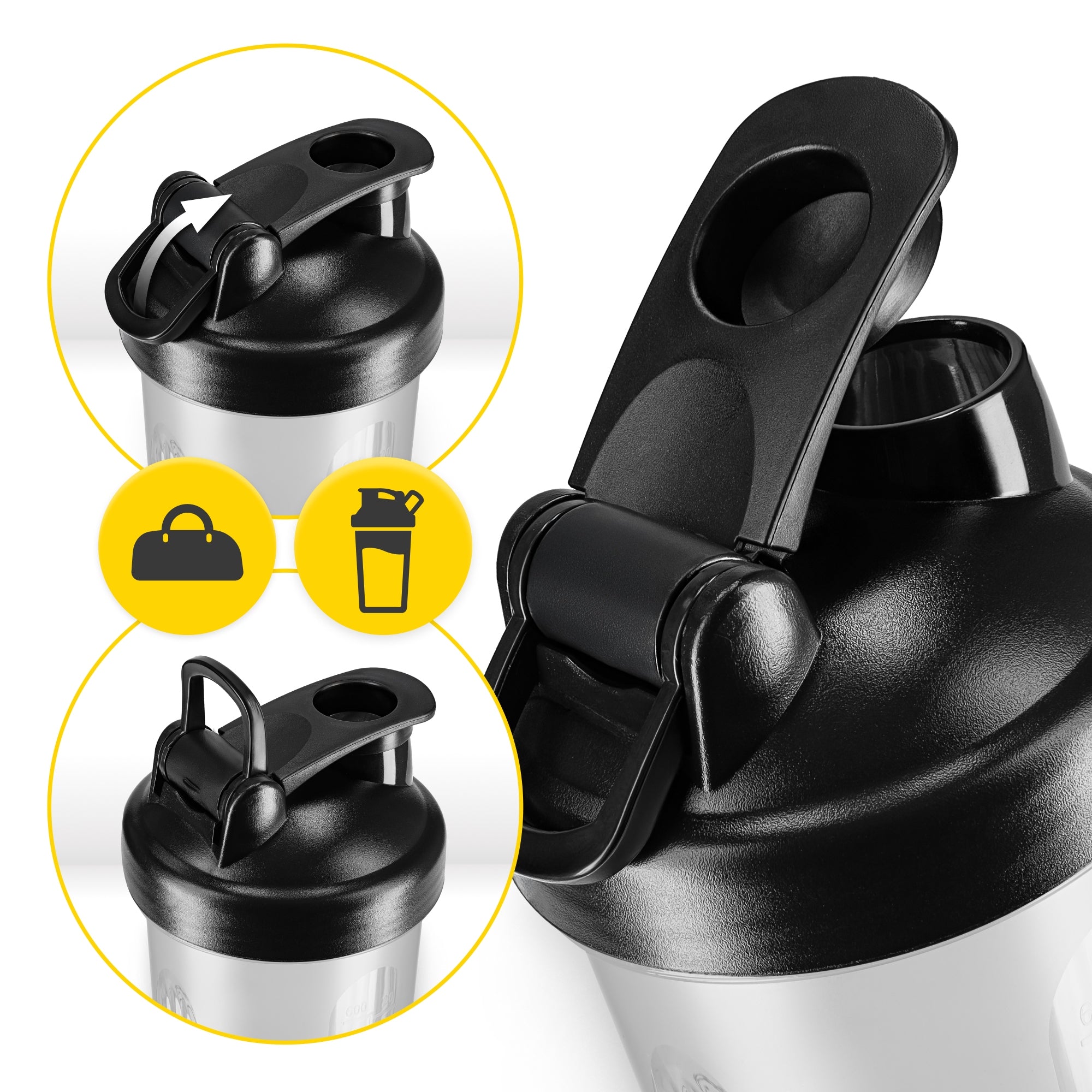 SPORTS SHAKER FOR GYM NUTRIENTS SEALED MESH WITH BALL PRO 650 ML Manufacturer code Shaker PRO 650 ml czarny