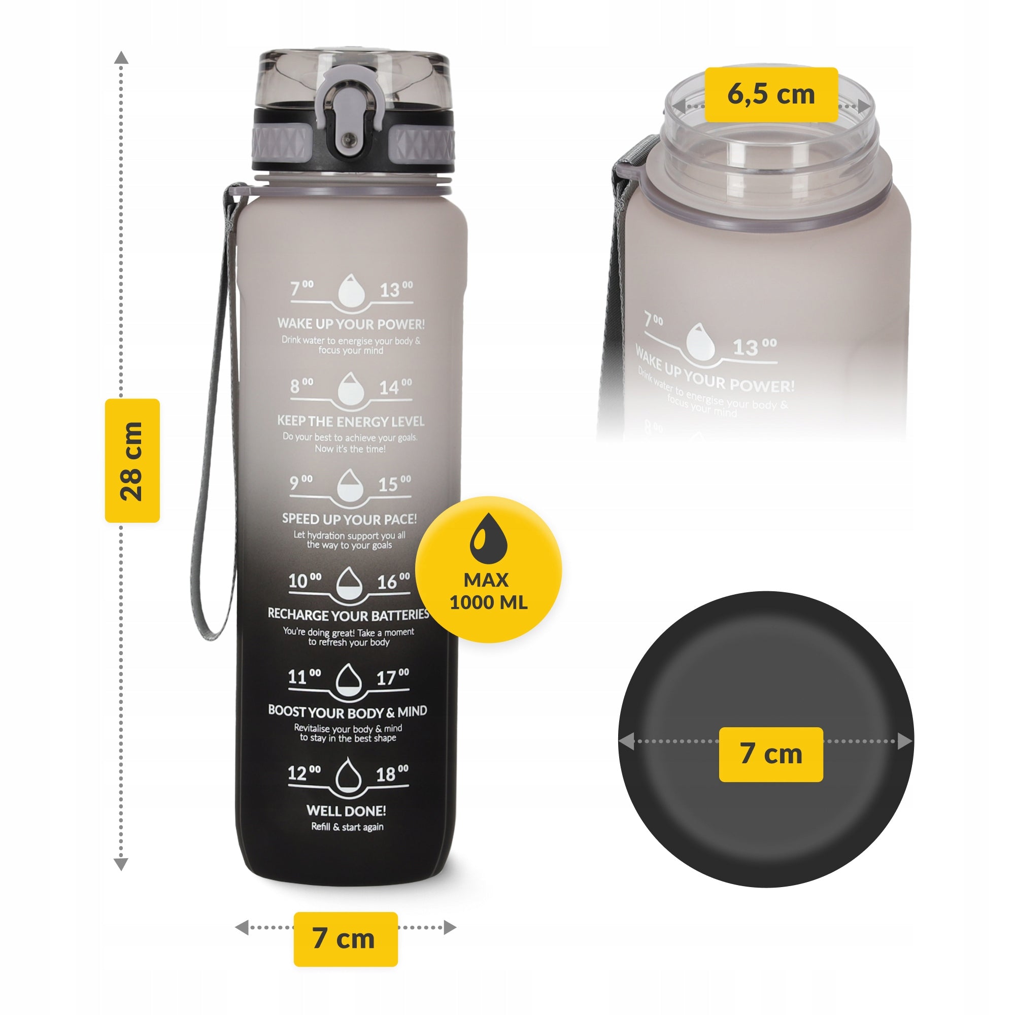 SPORTS WATER BOTTLE AIRTIGHT WATER DRINK BOTTLE SOLID TRITAN 1000 ml Color gray