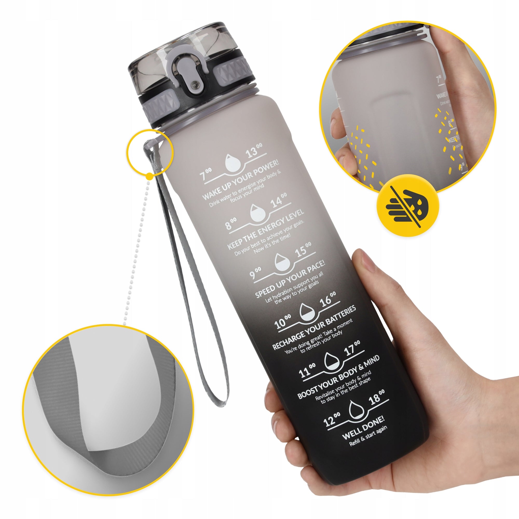 SPORTS WATER BOTTLE AIRTIGHT WATER DRINK BOTTLE SOLID TRITAN 1000 ml Model Water Bottle 750ml Black