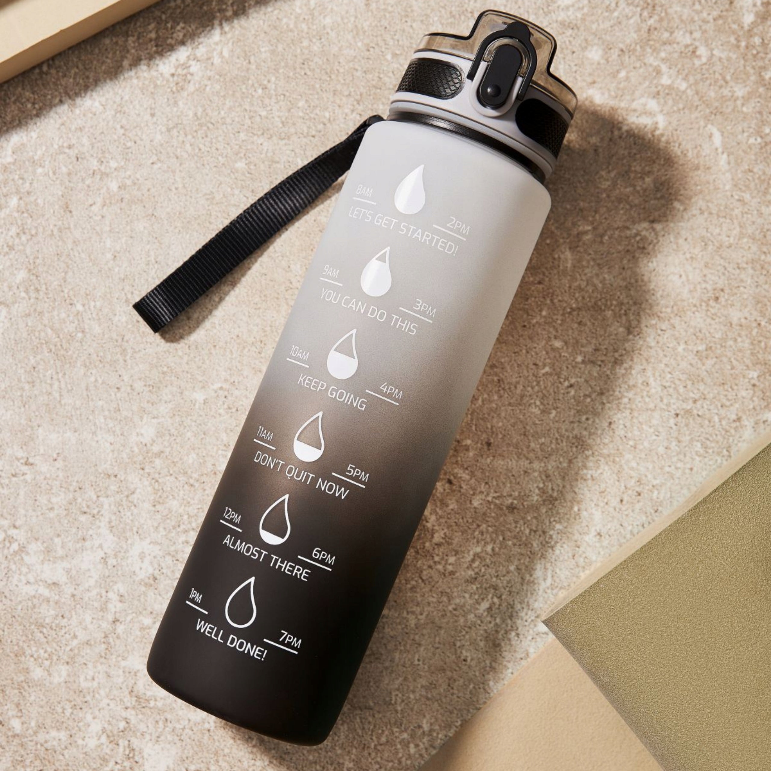 SPORTS WATER BOTTLE MOTIVATIONAL MEASURING CUP WITH HANDLE LARGE BOTTLE 1L Manufacturer code Butelka na wodę z miarką