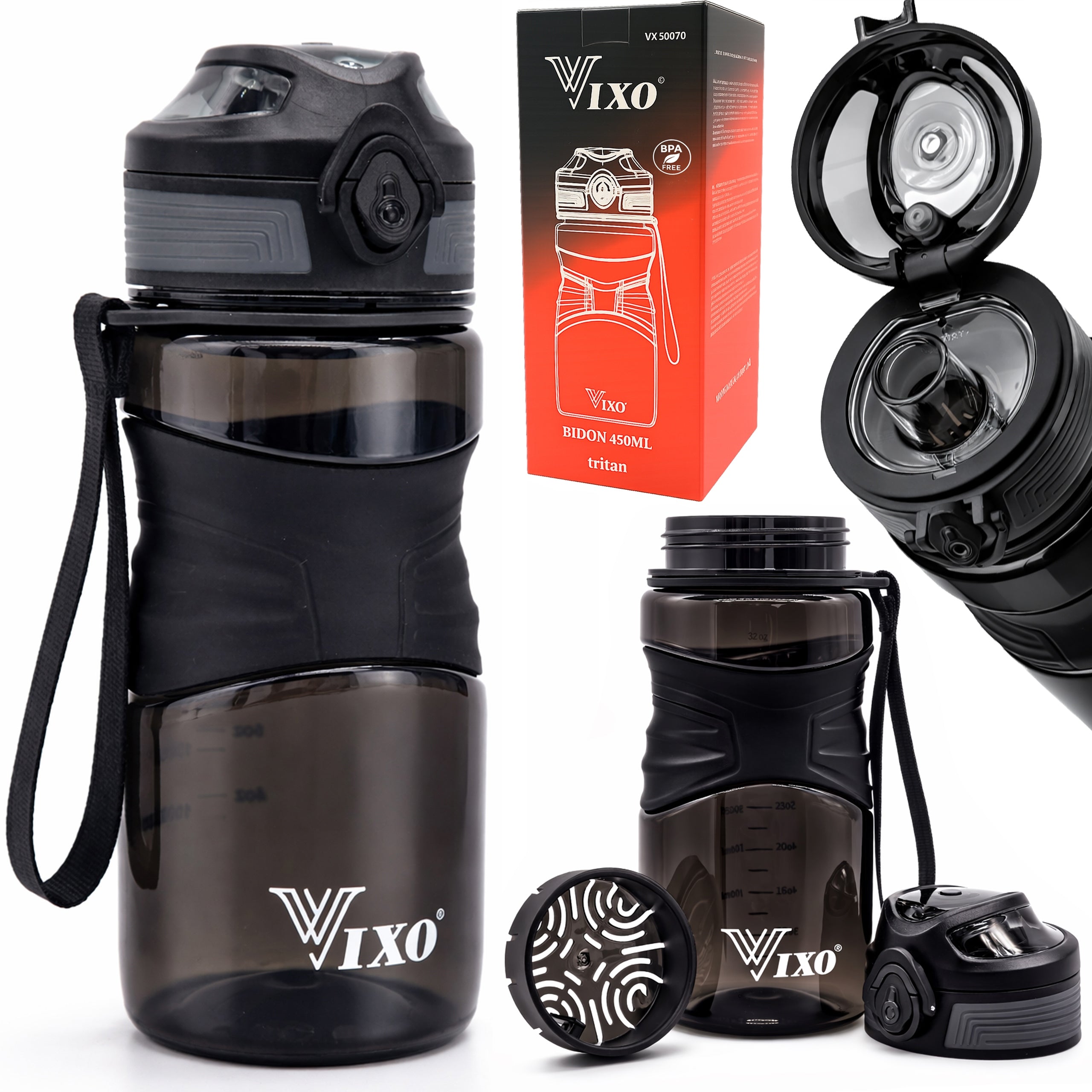 SPORTS WATER BOTTLE SEALED GYM 450 ml Black
