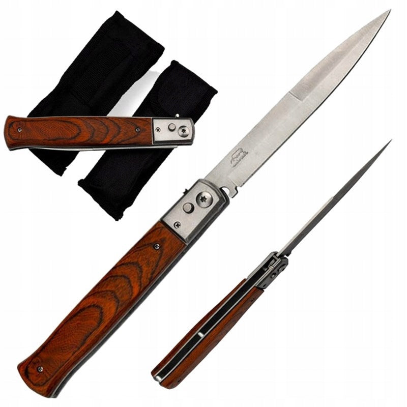 SPRING KNIFE WOODEN HUNTING TRAVEL HANDLE 31 CM B-SQUL