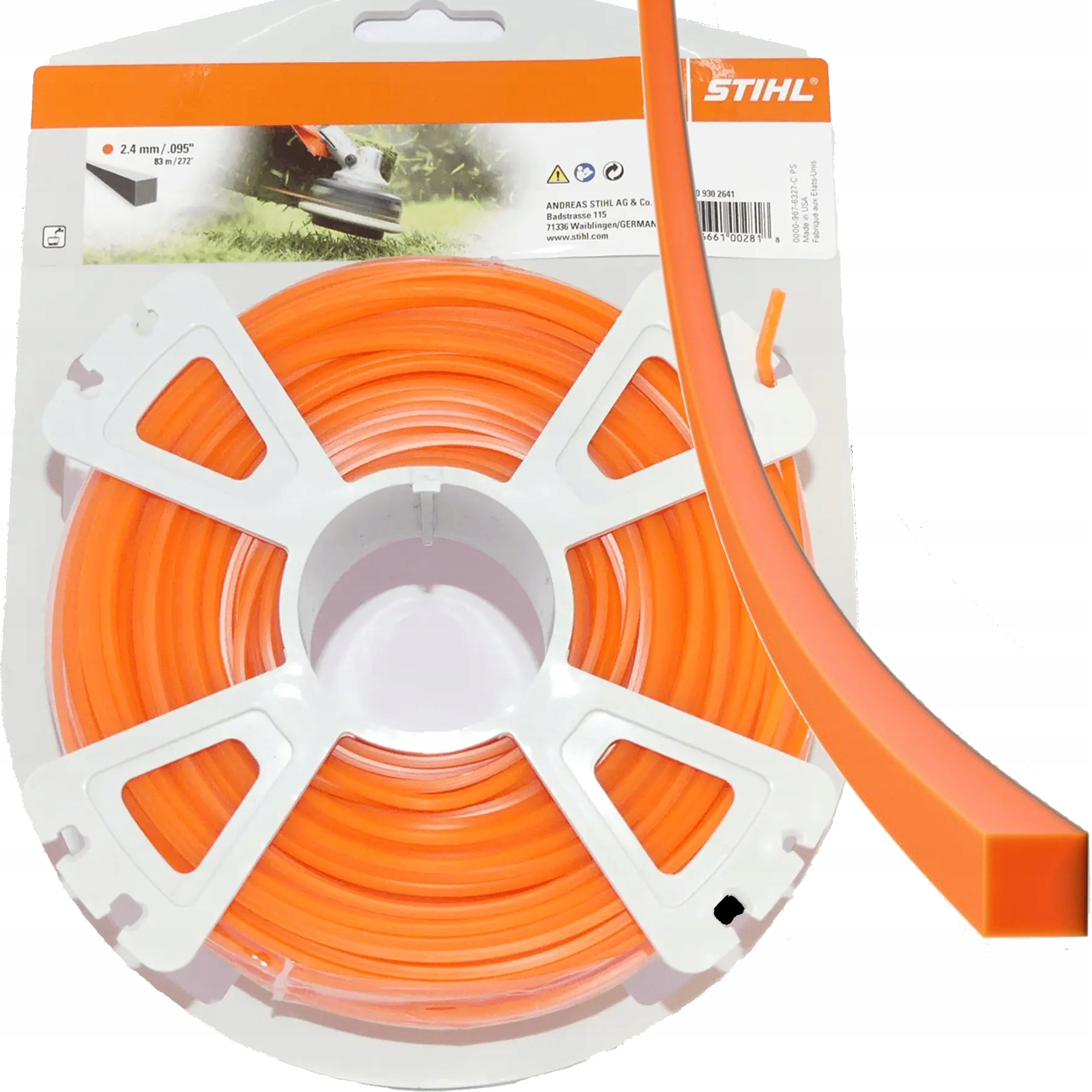 SQUARE ORANGE DURABLE FISHING LINE STIHL for scythes 2.4 mm spool 83m