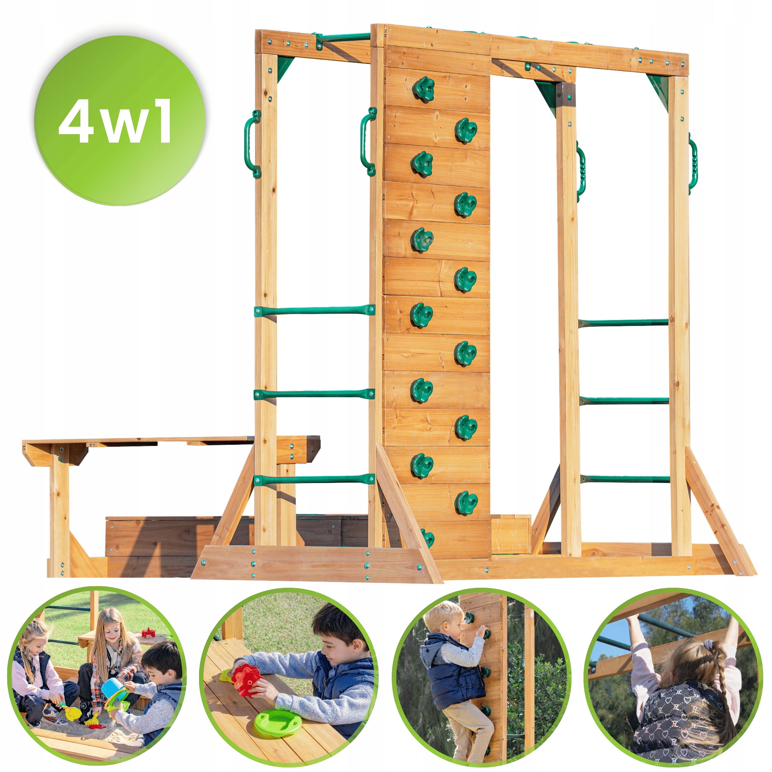 SQUARE TOYS FOR CHILDREN WOODEN FUNLAND IV 4IN1 CLIMBING WALL BARS Brand Grindi
