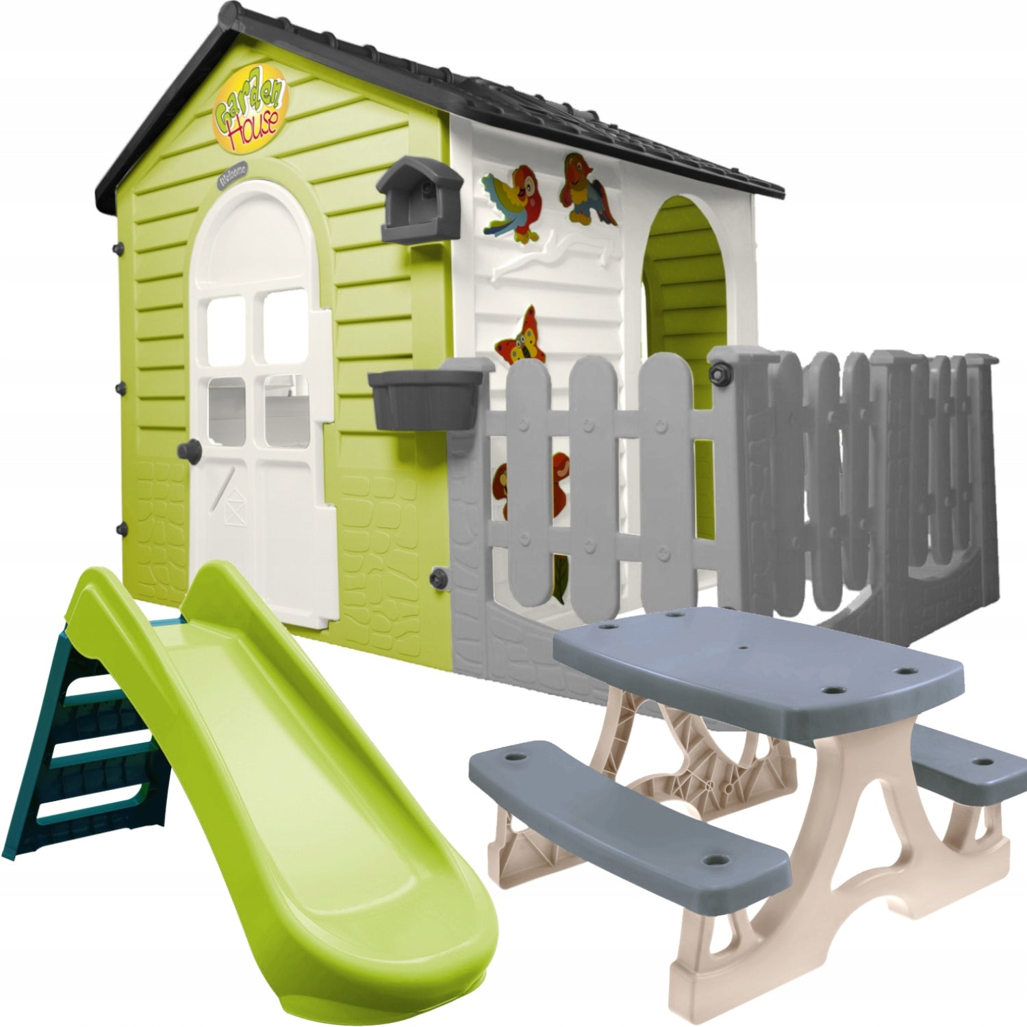 SQUARE TOYS Garden House WITH FENCE SLIDE TABLE SET 3in1 Polish
