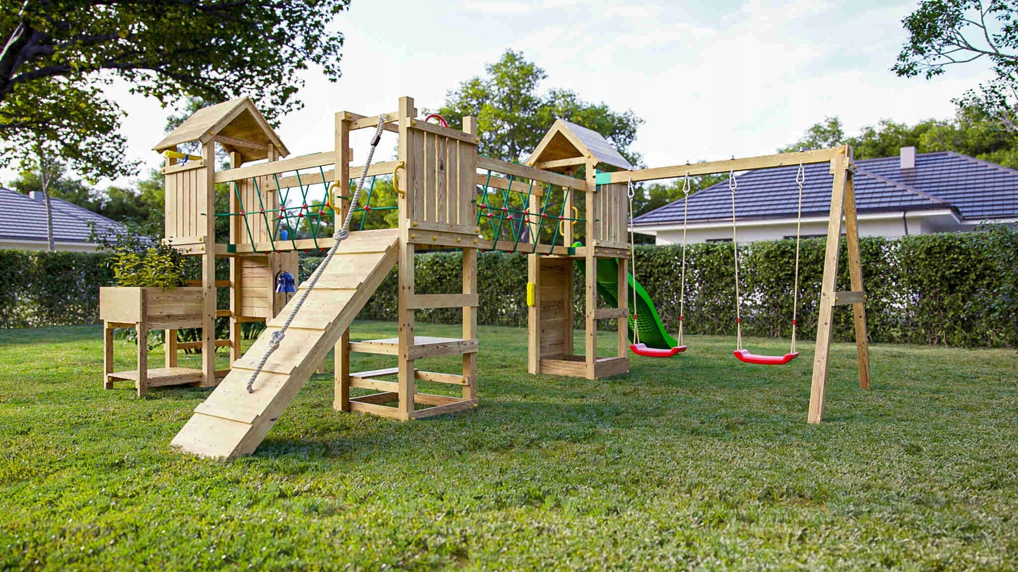 SQUARE TOYS WOODEN GARDEN XXL PREMIUM 2x BRIDGE 2x SWING KITCHEN TABLE Kind wooden