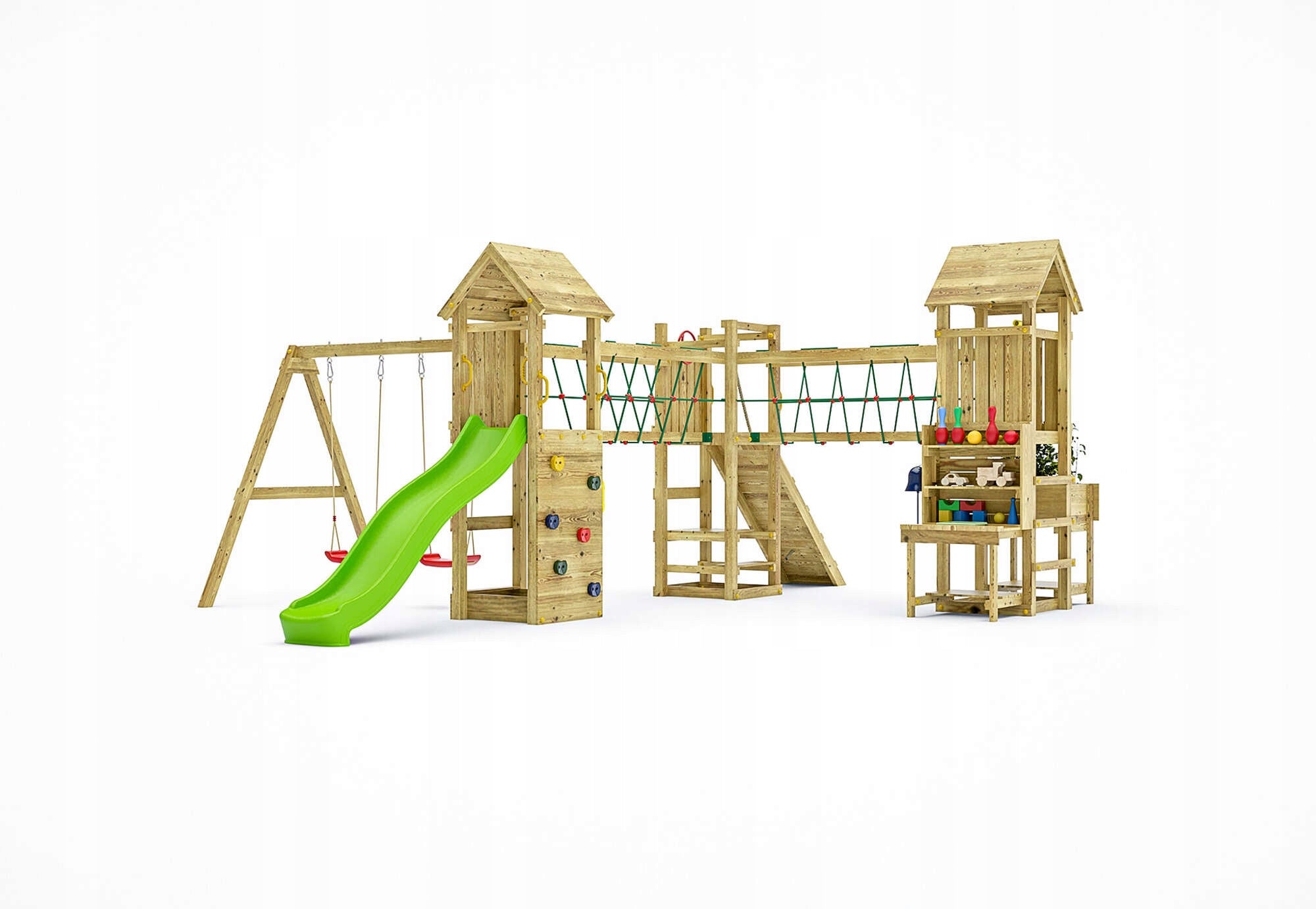 SQUARE TOYS WOODEN GARDEN XXL PREMIUM 2x BRIDGE 2x SWING KITCHEN TABLE Packaging status original