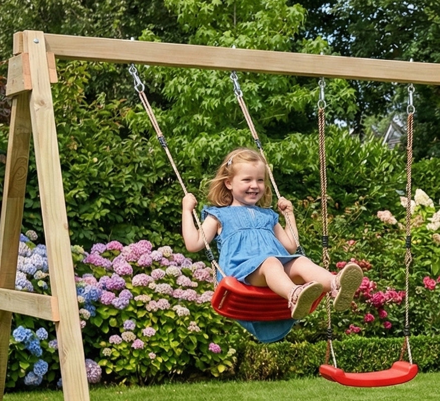 SQUARE TOYS WOODEN HOUSE SLIDE SWINGS Sandbox WALL FUNGOO Included 2 single swings house sandbox climbing wall slide