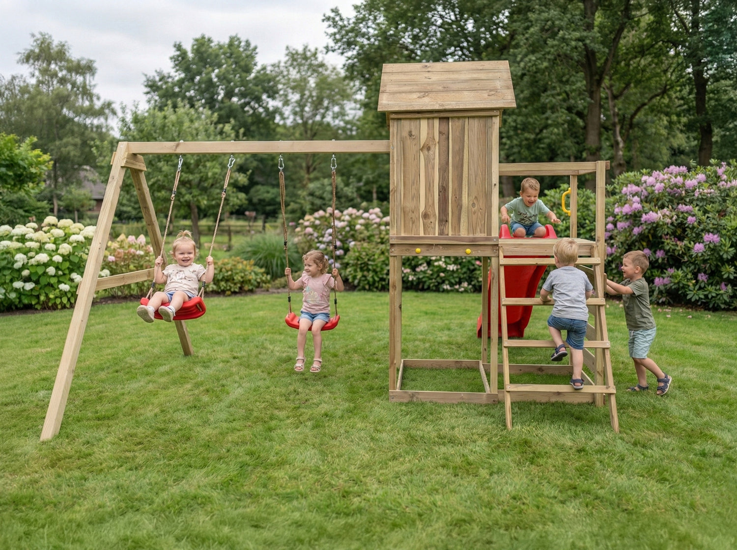 SQUARE TOYS WOODEN HOUSE SLIDE SWINGS Sandbox WALL FUNGOO Kid's age 3+ years