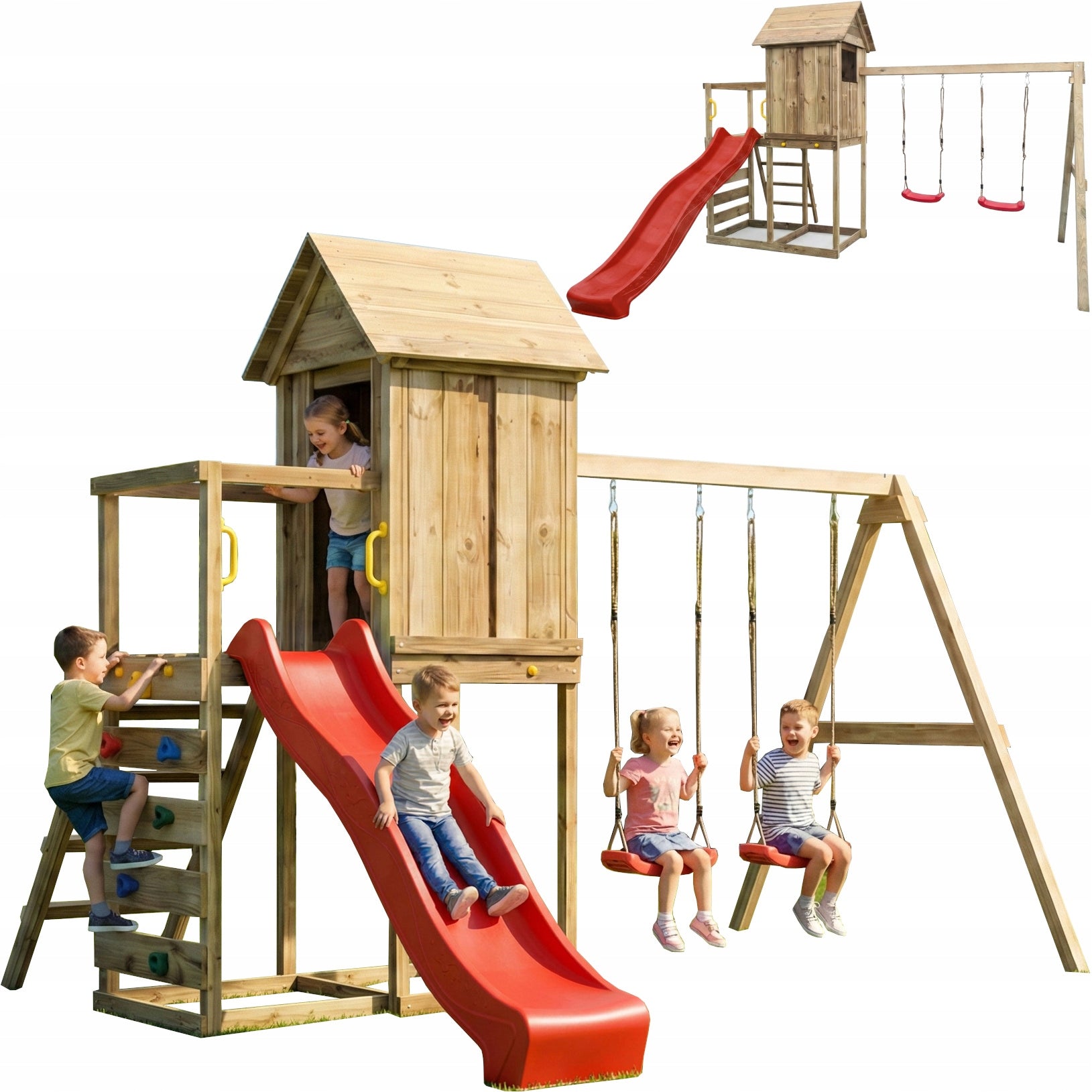 SQUARE TOYS WOODEN HOUSE SLIDE SWINGS Sandbox WALL FUNGOO