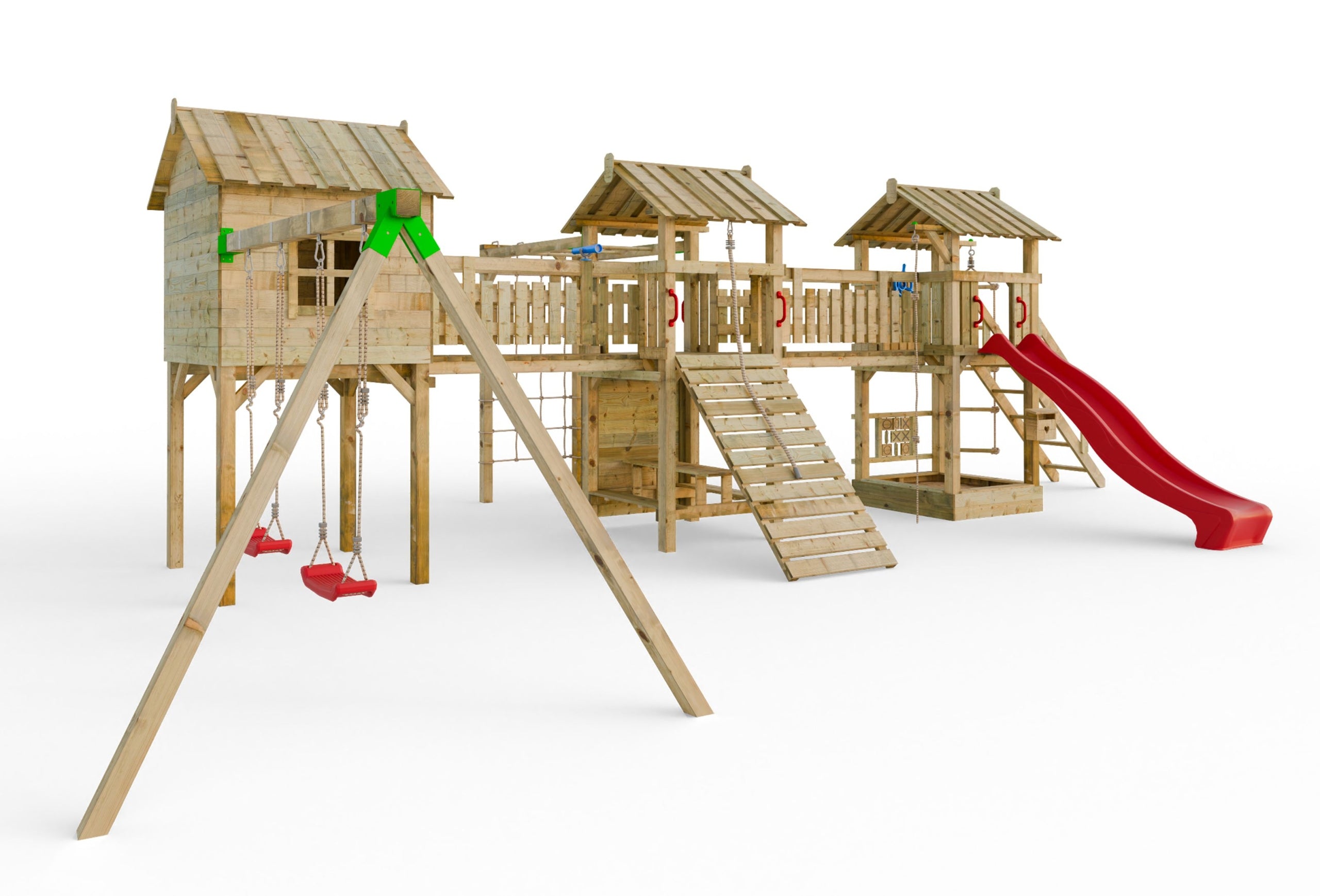 SQUARE TOYS XXL Slide Cottage for children 2x Swing Monkey Grove + FREEBIES Included 2 single swings house ladder bench ropes sandbox slide