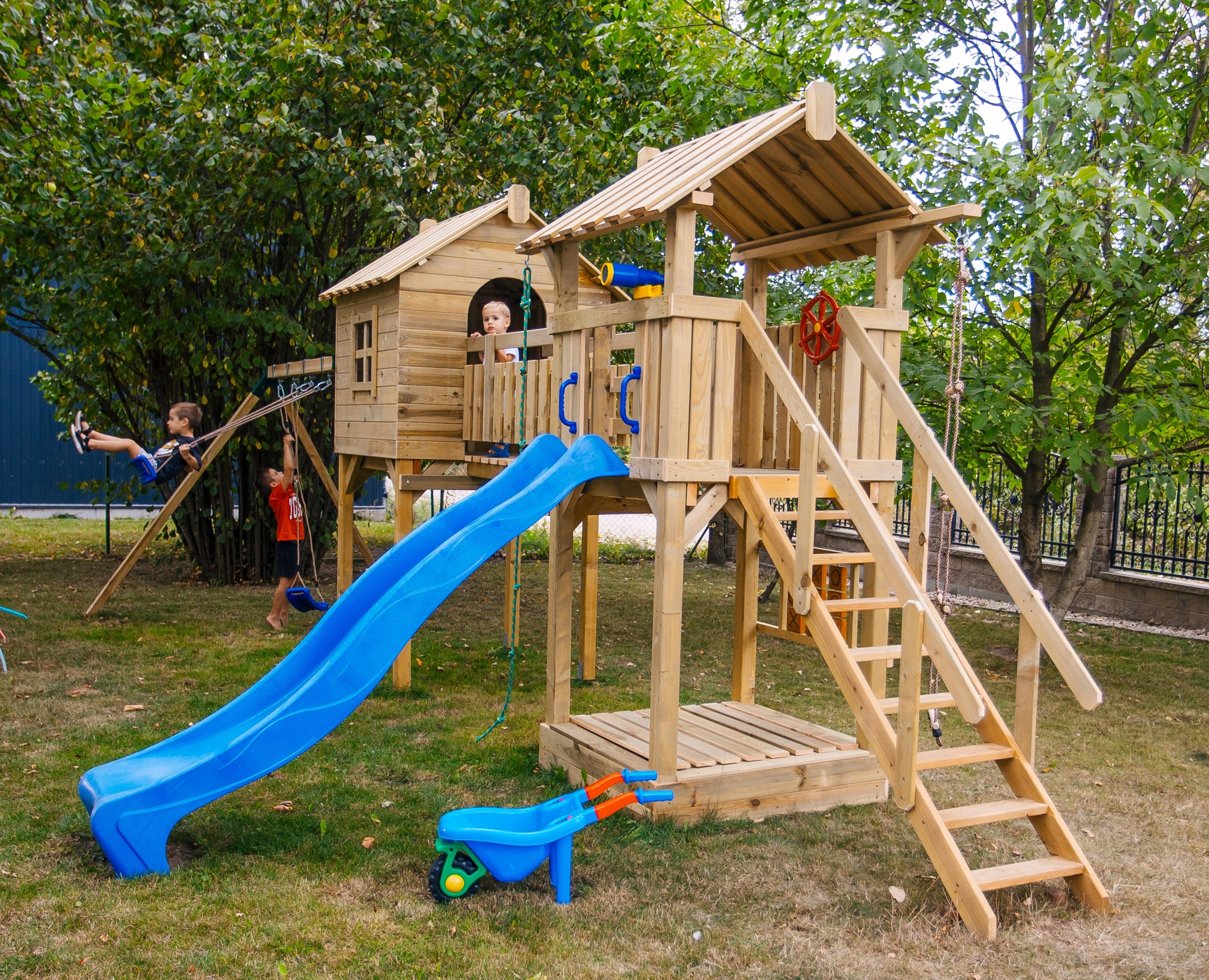 SQUARE TOYS XXL Slide Cottage for children 2x Swing Sandbox +Freebie Included 2 single swings house ladder ropes sandbox climbing wall slide