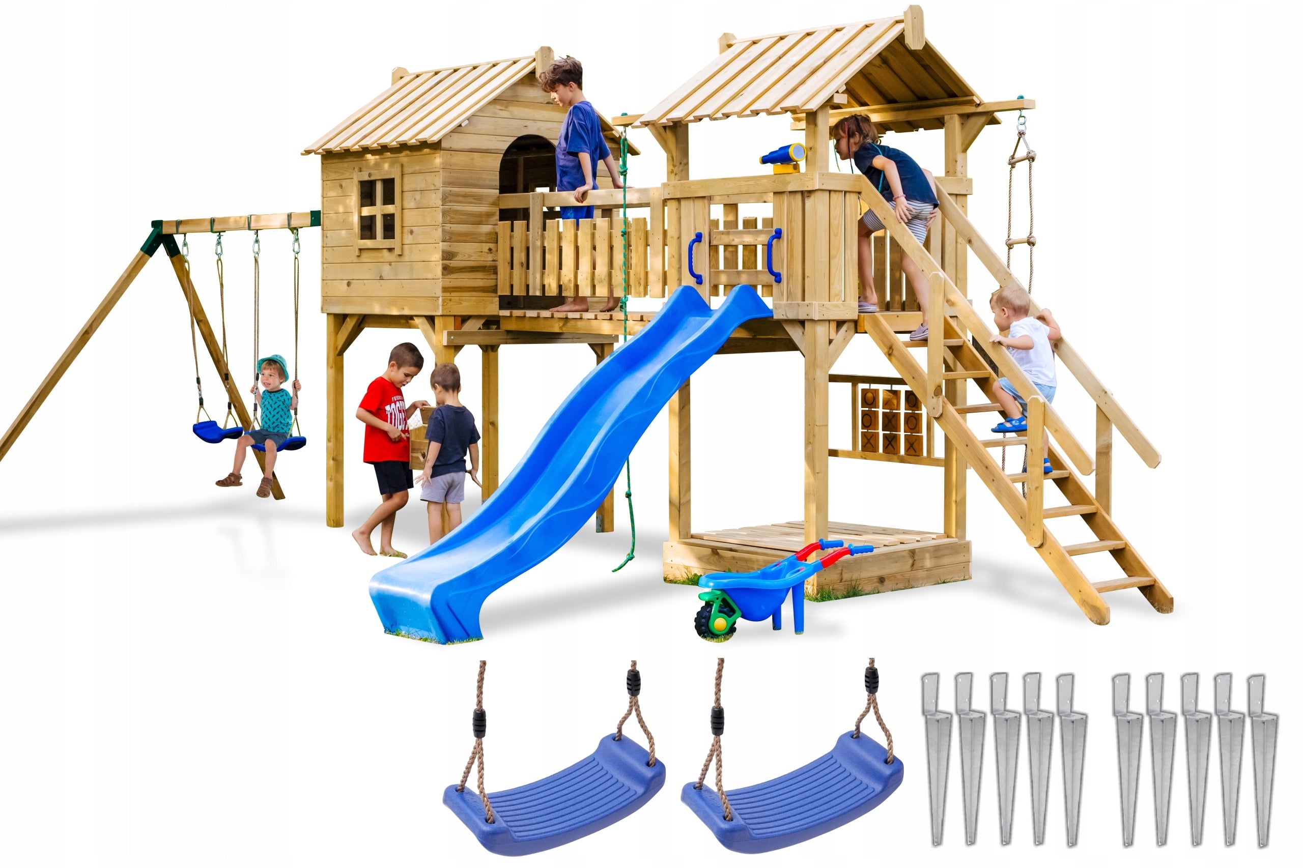 SQUARE TOYS XXL Slide Cottage for children 2x Swing Sandbox +Freebie