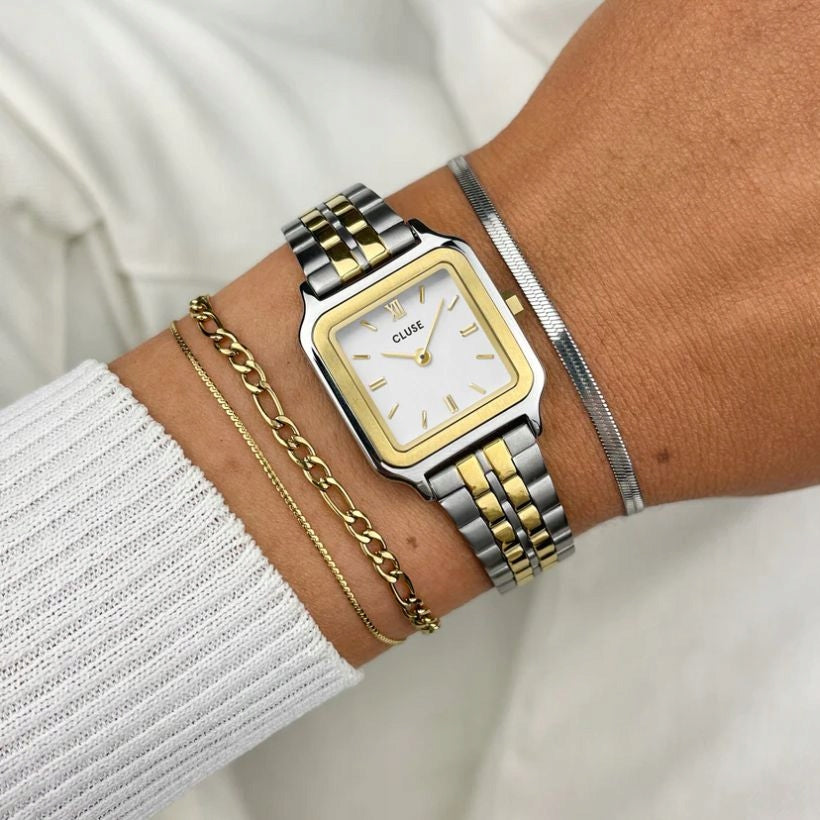 SQUARE WOMEN'S WATCH CLUSE CW11801 BIKOLOR SILVER-GOLD SLIM 24mm BOX Brand Cluse