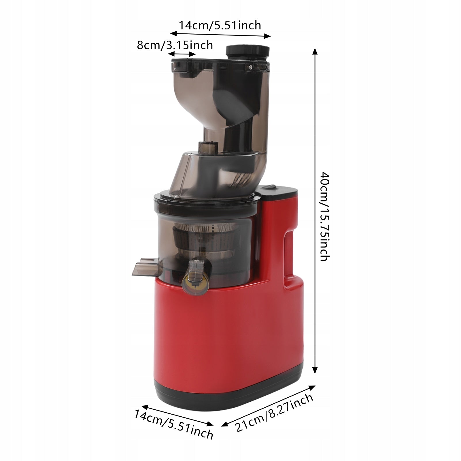 SS304 Slow Juicer, 500W Red Electric Fruit Juicer with 2-Cups, 220V Packaging status original