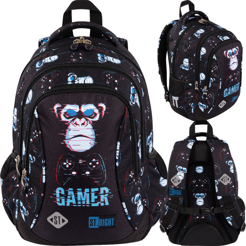 ST.RIGHT 3-compartment BLUE GAMER SCHOOL BACKPACK FOR BOYS
