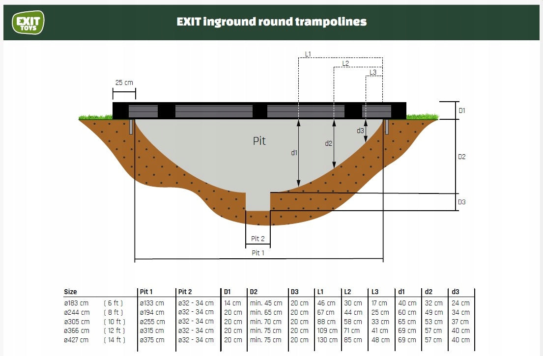 STABLE GARDEN TRAMPOLINE FOR THE GROUND WITH SAFETY NET 244 CM Number of springs/ropes 43
