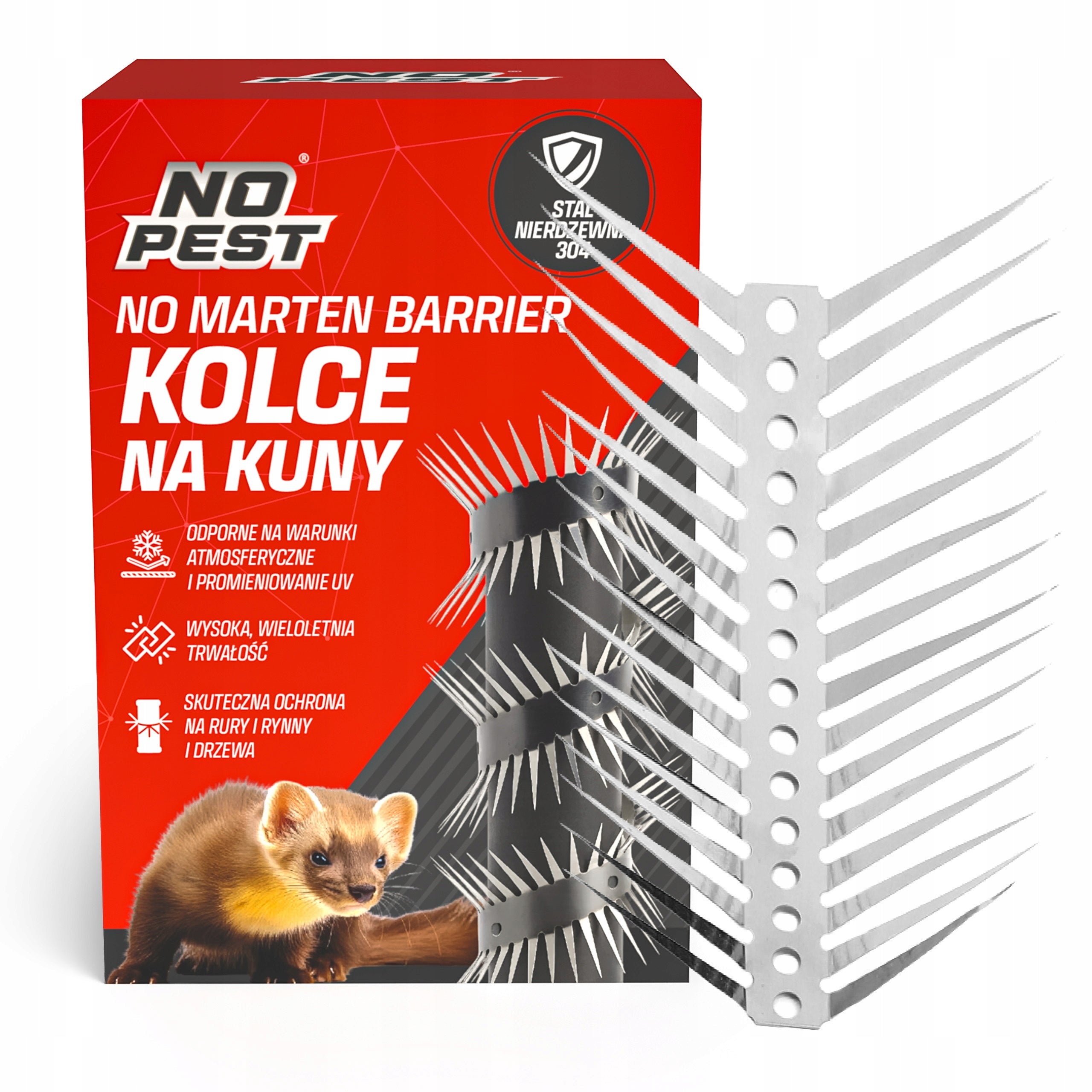 STAINLESS SPIKES FOR GUTTERS TREE PIPES FOR MARTENS TO REPEL MARTENS NO PEST Manufacturer code KOLCE PRZECIW KUNOM ŁASICOM NA RURY I RYNNY