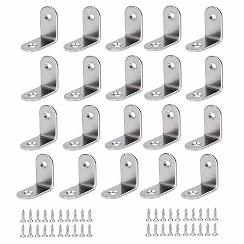 STAINLESS STEEL ANGLE BRACKETS FOR FURNITURE 25X25MM 20 PIECES METAL