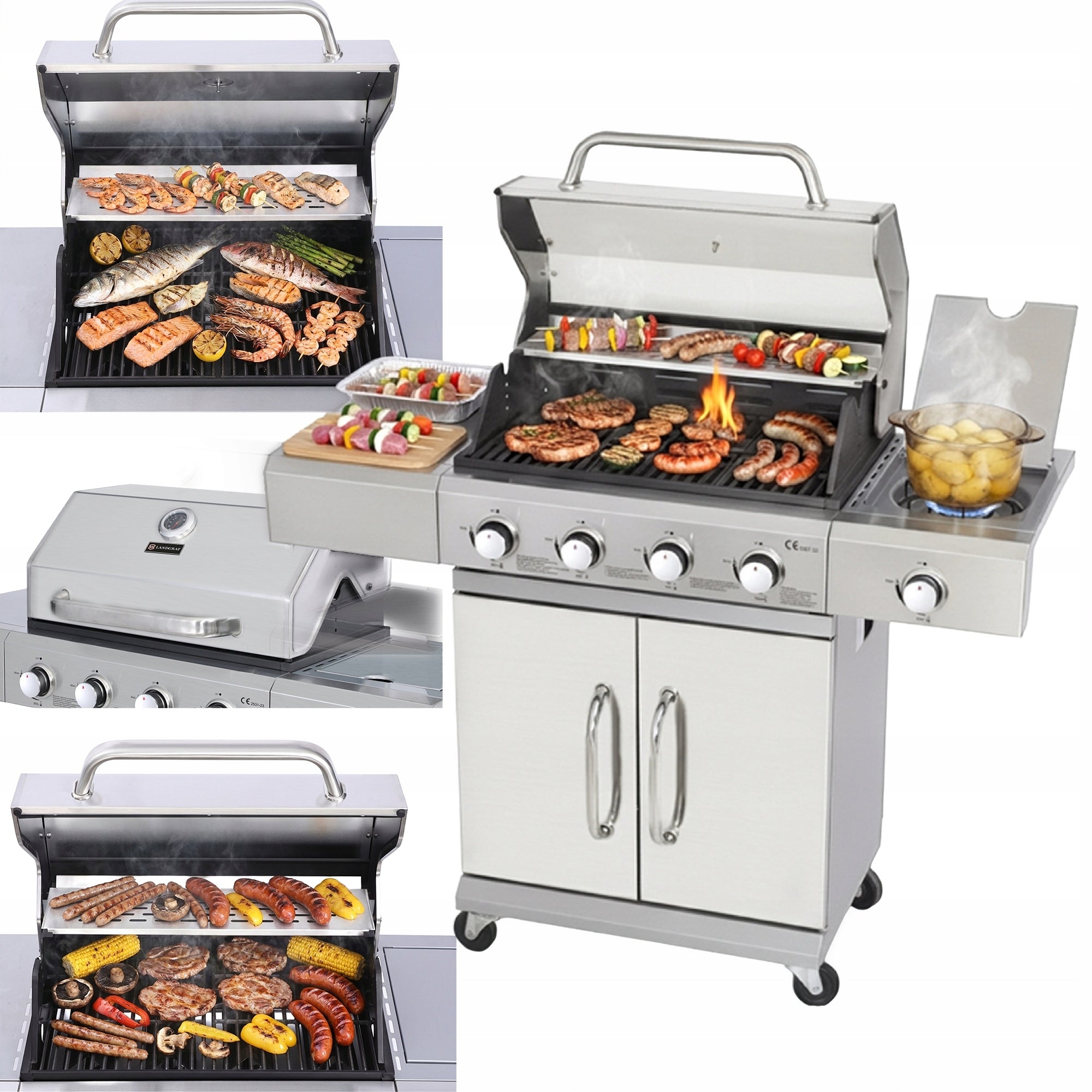 STAINLESS STEEL GARDEN GAS GRILL 13,7 kW CAST IRON GRATE