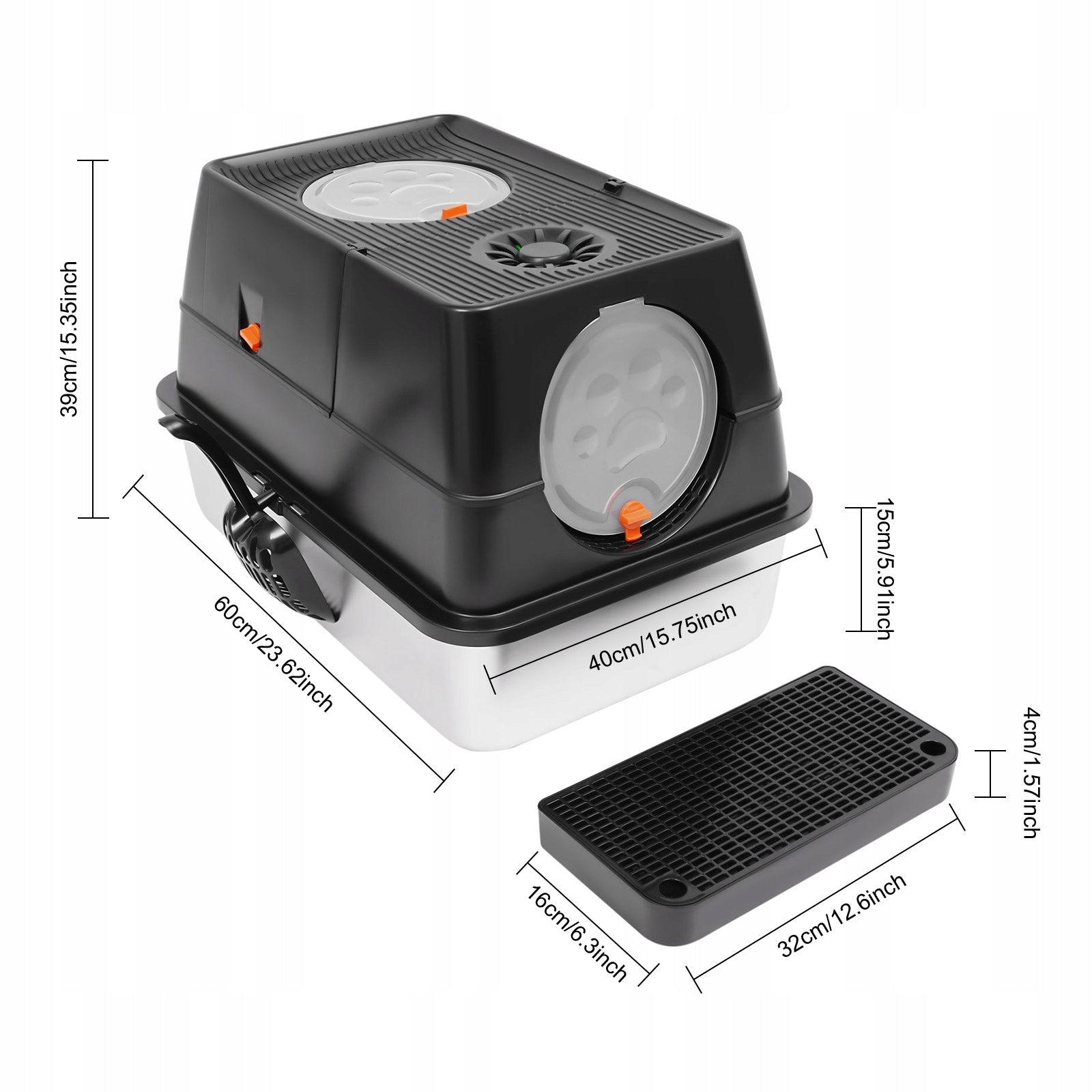 STAINLESS STEEL LITTER BOX FOR CAT COMPLETELY CLOSED 60X40X39 CM Manufacturer code 70031