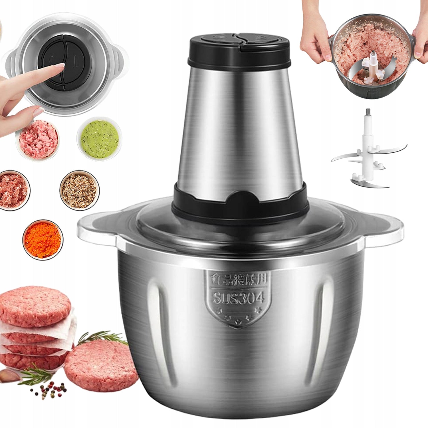STAINLESS STEEL MEAT GRINDER MULTIFUNCTIONAL 2 SPEEDS