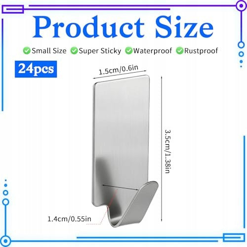 STAINLESS STEEL SELF-ADHESIVE HOOKS SILVER WITHOUT DRILLING 24 PCS. Manufacturer code Bez marki