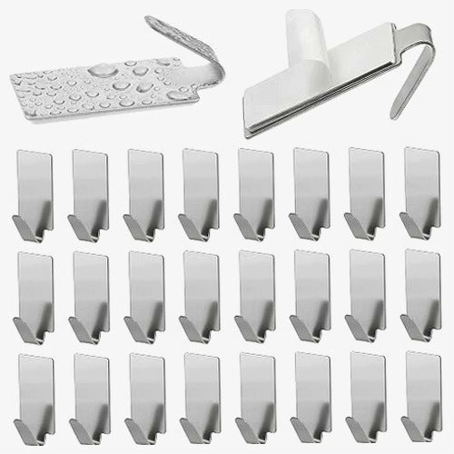STAINLESS STEEL SELF-ADHESIVE HOOKS SILVER WITHOUT DRILLING 24 PCS.
