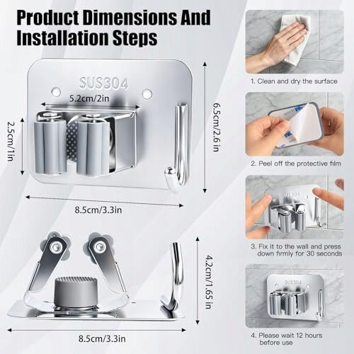 STAINLESS STEEL SELF ADHESIVE WALL BROOM HOLDER 4 PCS Manufacturer code Bez marki