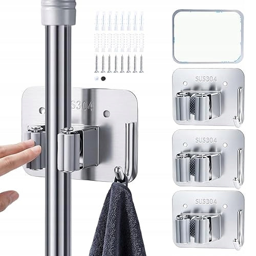 STAINLESS STEEL SELF ADHESIVE WALL BROOM HOLDER 4 PCS