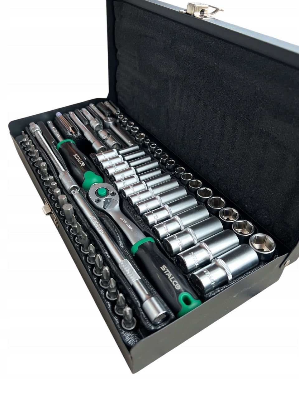 STALCO SOCKET WRENCH SET WITH RATCHET 1/4” 67 ELEMENTS METAL BOX Brand Stalco