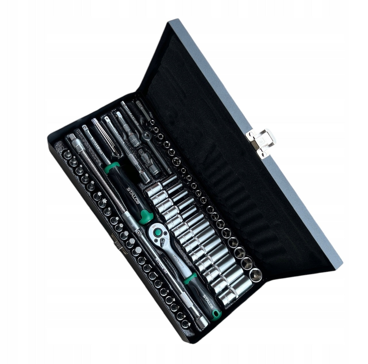 STALCO SOCKET WRENCH SET WITH RATCHET 1/4” 67 ELEMENTS METAL BOX