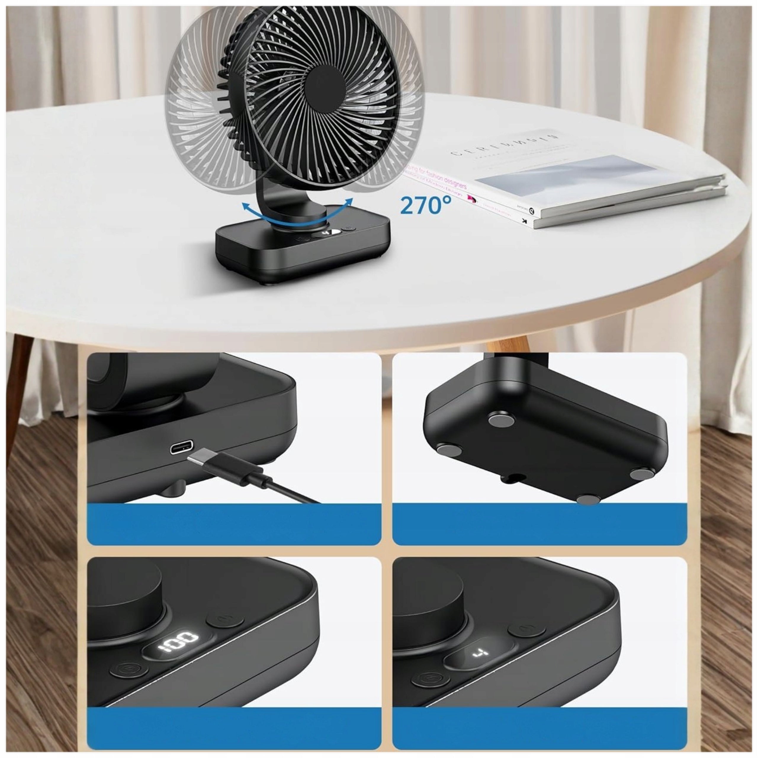 STANDING FAN DESK FAN PORTABLE WIRELESS HOME TO USB Dominant color black