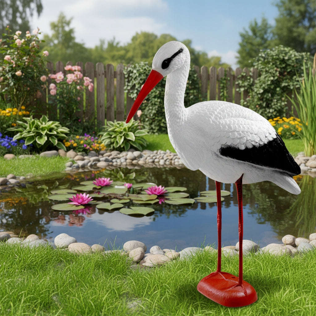 STANDING STORK 78cm XXL LARGE AS LIVE GARDEN FIGURINE DECORATION FOR GARDEN Manufacturer code BOCIAN STOJĄCY FIGURKA DO OGRODU DEKORACJE