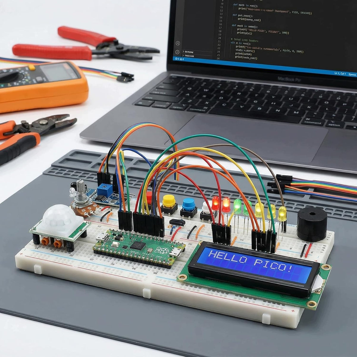 STARTER KIT RASPBERRY PI PICO MICROCONTROLLER BREADBOARD SENSORS Manufacturer code RASPBERRY PI PICO ZESTAW STARTOWY BREADB