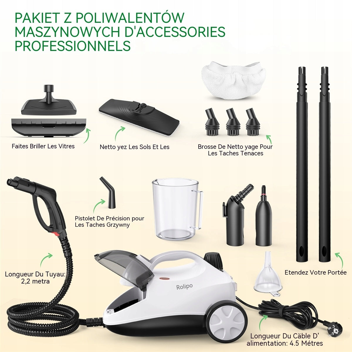 STEAM CLEANER 2000W 4BAR 2L 40MIN SET OF NOZZLES FOR CAR SOFA FLOORS Manufacturer code Myjka Parowa