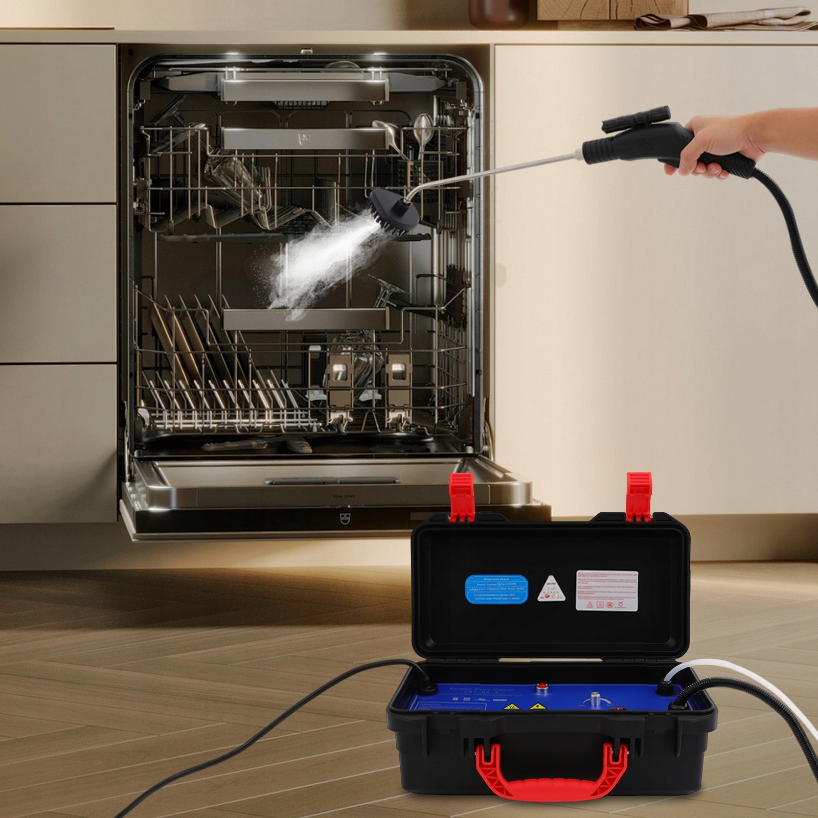 STEAM CLEANER 3000W 3.5BAR PRESSURE FOR KITCHEN/FURNITURE/FLOOR/CAR Dominant color black