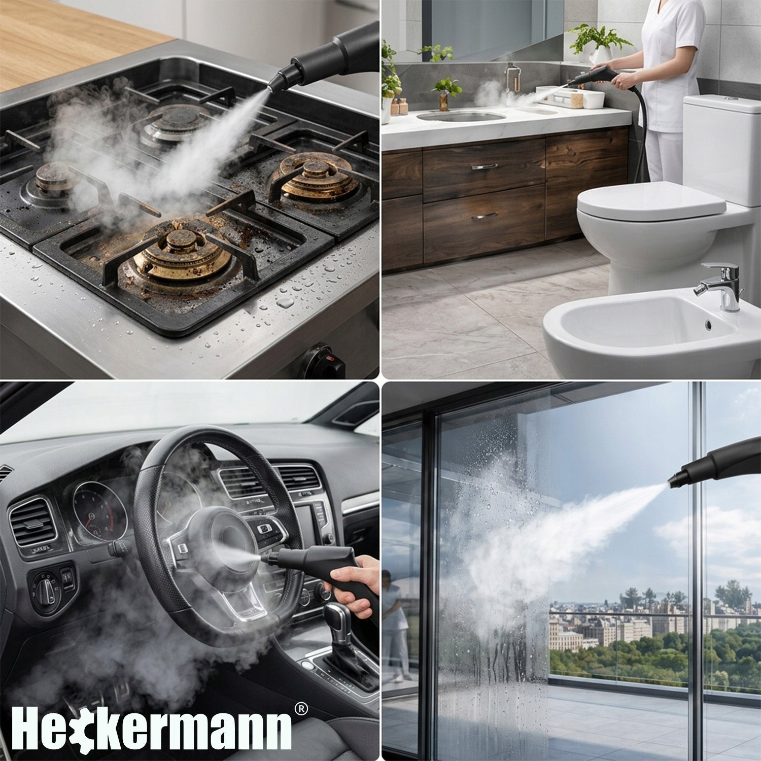 STEAM CLEANER GROUT WINDOW PRESSURE CLEANER HAND STEAMER 3 Bar 2500W Brand Heckermann